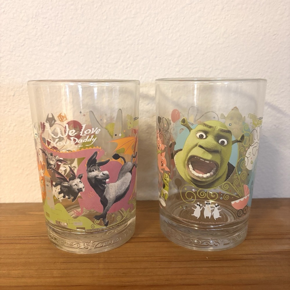 McDonalds Shrek The Third Vintage 2007 Drinking Glasses 5" Set of 2 Collectible - Picture 3 of 8